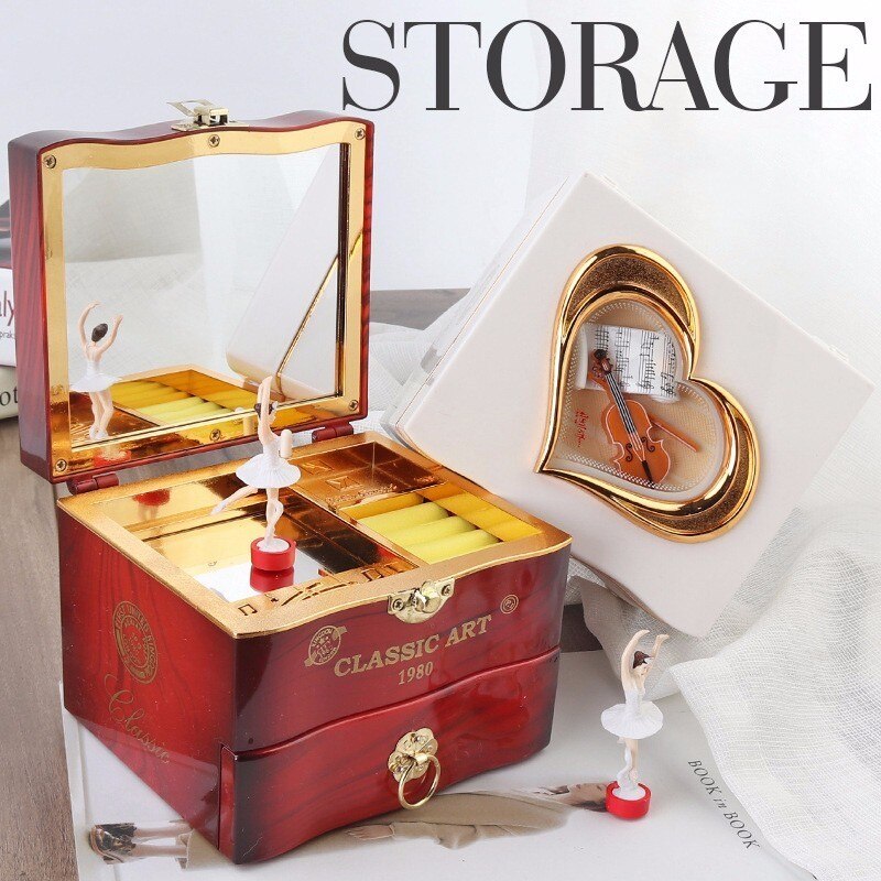 Caja de música con forma de bailarina giratoria clásica para niñas, mecanismo de manivela de mano para , joyería de plástico con mecanismo de relojería