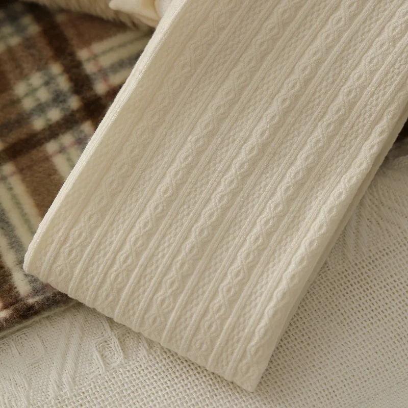 Figurformende, cremefarbene, gestreifte, gedrehte strumpfhose für damen, dünne Vlies-basisschichtsocken für frühling und herbst, Ideal für draussen-aktivitäzehn: Pp / Blau