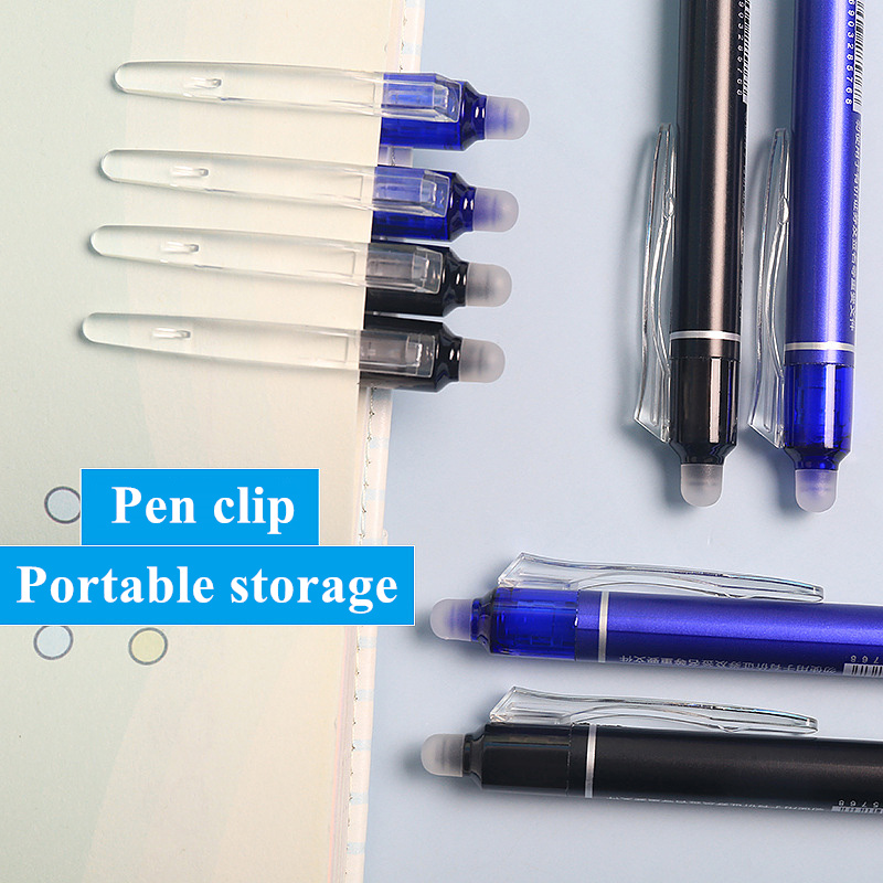 Juego de bolígrafos de Gel borrables retráctiles de 0,5mm con recargas, tinta de Gel negra y azul, borrador incorporado, suministros de oficina, Kit de papelería para exámenes