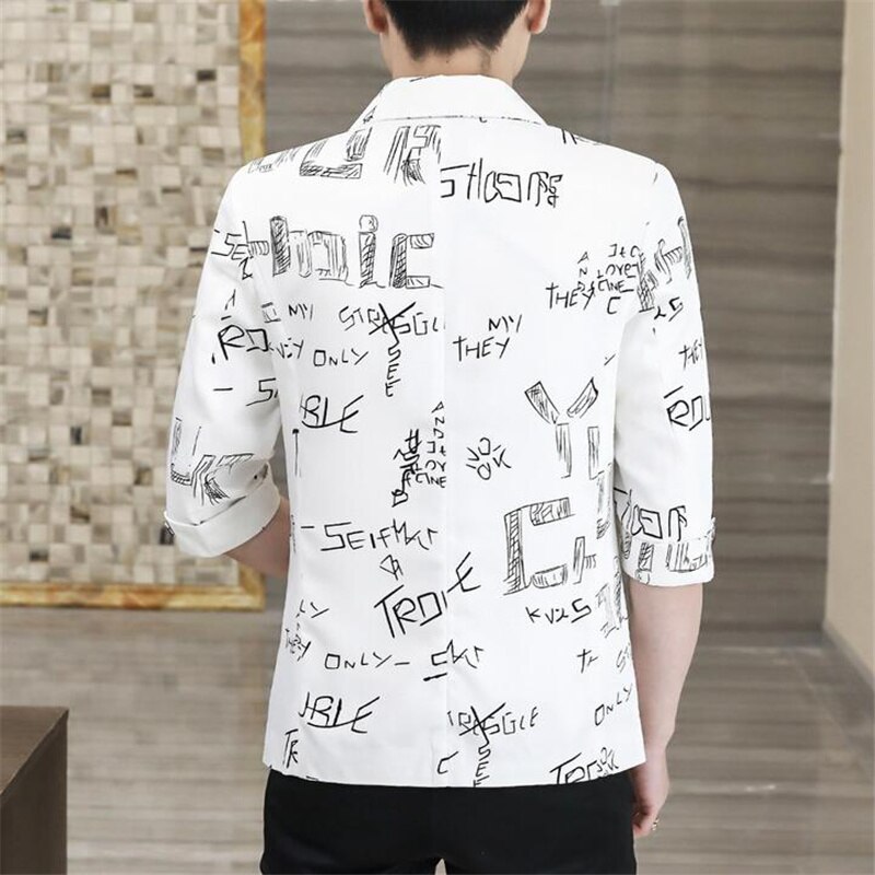 Beiläufige Klage der Männer Sommer Dünne Brief Druck Sozialen Sänger Bühne Mantel Koreanische Business Casual Nahen Sleeve Top