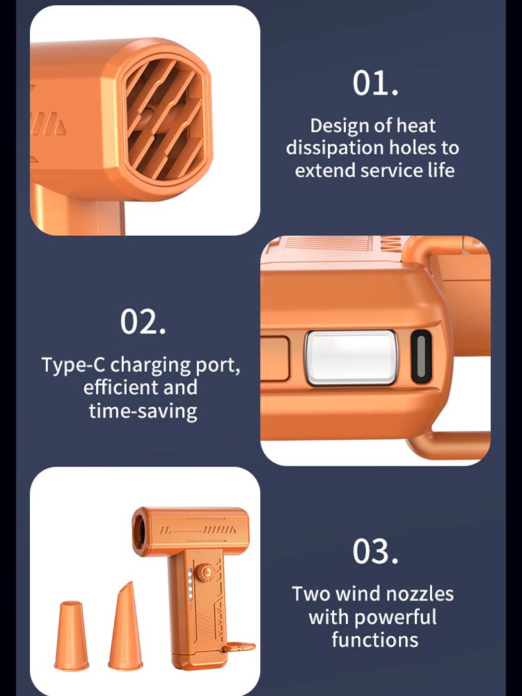 100000RPM Electric Air Blower with 2 Magnetic Nozzles Powerful Air Duster Car Dryer Brushless Motor Handheld Turbo Jet Fan