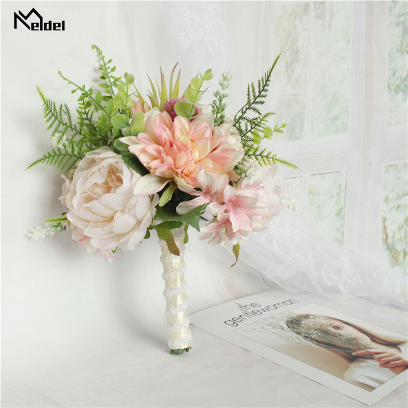 Kunstmatige Rozen Bruidsboeket Bruidsboeket Zijde Dahlia Bruidsboeketten voor Bruidsmeisjes Kunstmatige Bloemen Bruiloft Decor