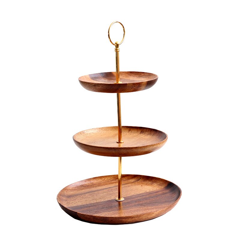 Europese stijl houten fruitschaal 3 lagen dessert houten bord kerstfeest snoep taart serveerschalen: Default Title
