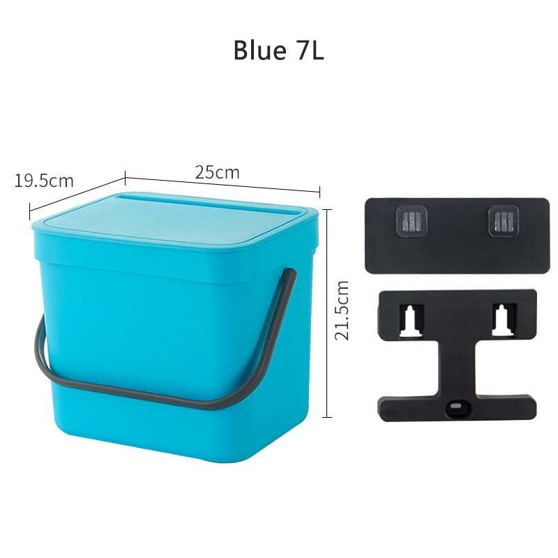Kitchen Rubbish Bin Wall Mounted Trash Can Home Kitchen Cabinet Door Hanging Trash Garbage Bin Can Rubbish Container Trash Can: Blue 7L