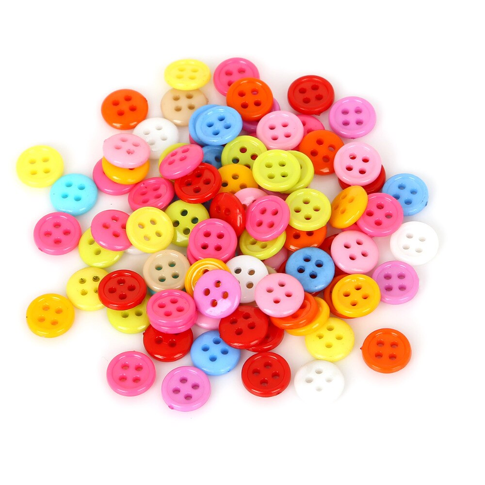100pcs Mixed Color 4 Holes Round Resin Buttons Sewing Button Scrapbooking Craft Garment DIY Apparel Accessories