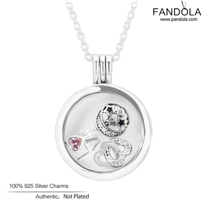 Moyen flottant médaillon pendentifs colliers avec 3 Petites 925 en argent Sterling collier femmes bijoux de collares