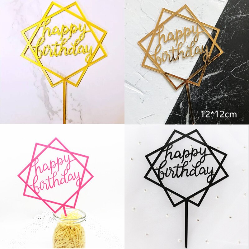 Glücklich Geburtstag Kuchen Topper Flagge Acryl Brief Gold Silber Kuchen Top Flagge Dekoration für Hochzeit Geburtstag Partei Liefert