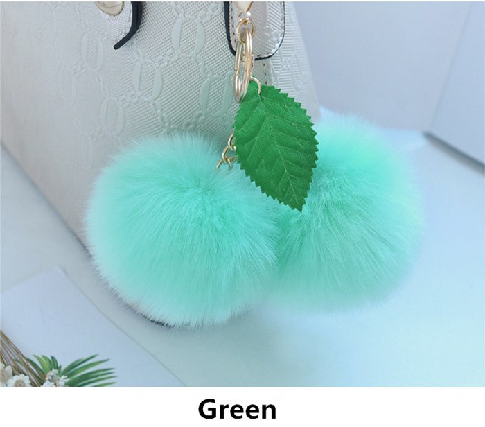Leuke Pluizige Faux Konijnenbont Bal Pompom Sleutelhanger Cherry Gold Sleutelhanger Pom Pom Sleutelhanger Bag Charms Wedding trinket: Green