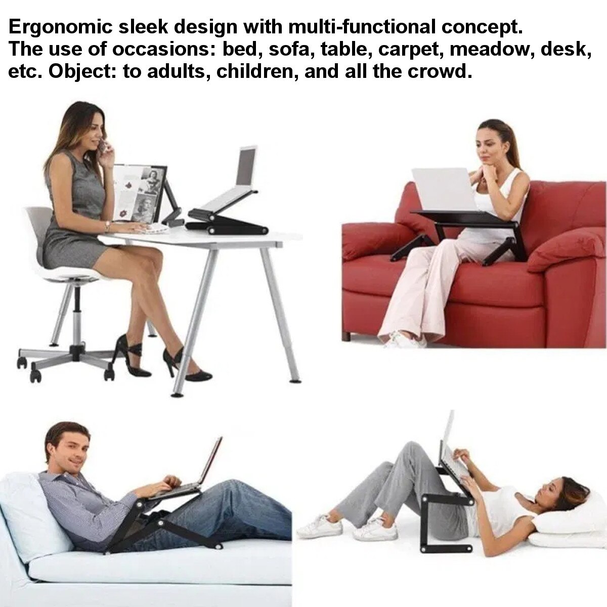 Bärbar justerbar aluminium bärbar skrivbordsställning bord ventilerad tv säng knä stå upp arbetar kontor pc stigare bäddsoffa soffa