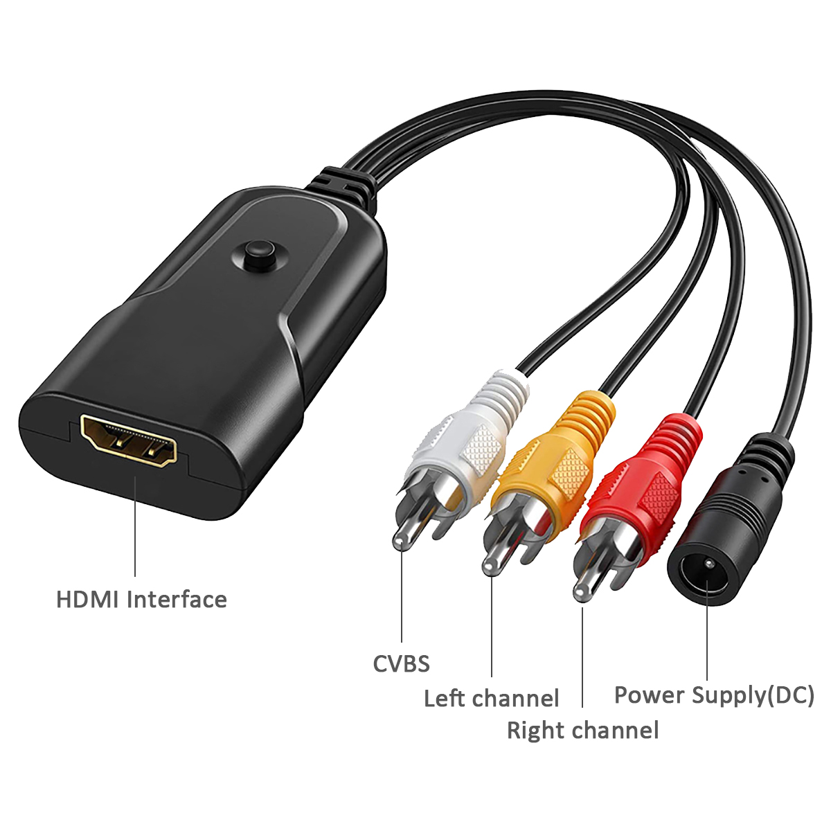 AV-zu-HDMI-Videokonverter, Mini-HDMI-Konverter, Mini-RCA, AV/CVSB L/R, 1080p-Video, HDMI2AV, unterstützt NTSC Kumpel