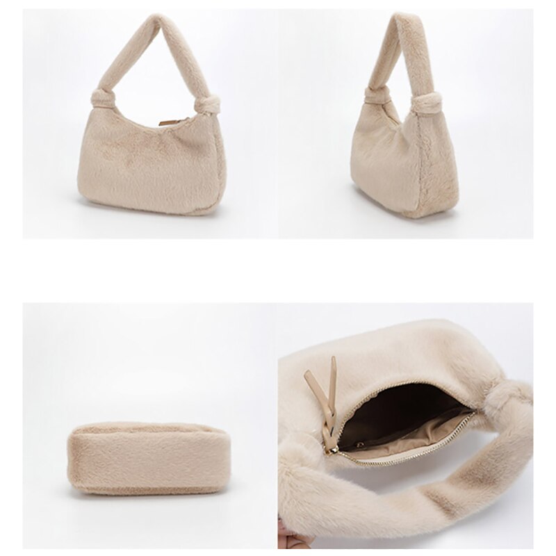 Retro Schoudertas Voor Vrouwen Trendy Winter Faux Fur Handtas Vrouwelijke Kleine Pluche Koppelingen Tassen Casual Vrouwen Hand Purse