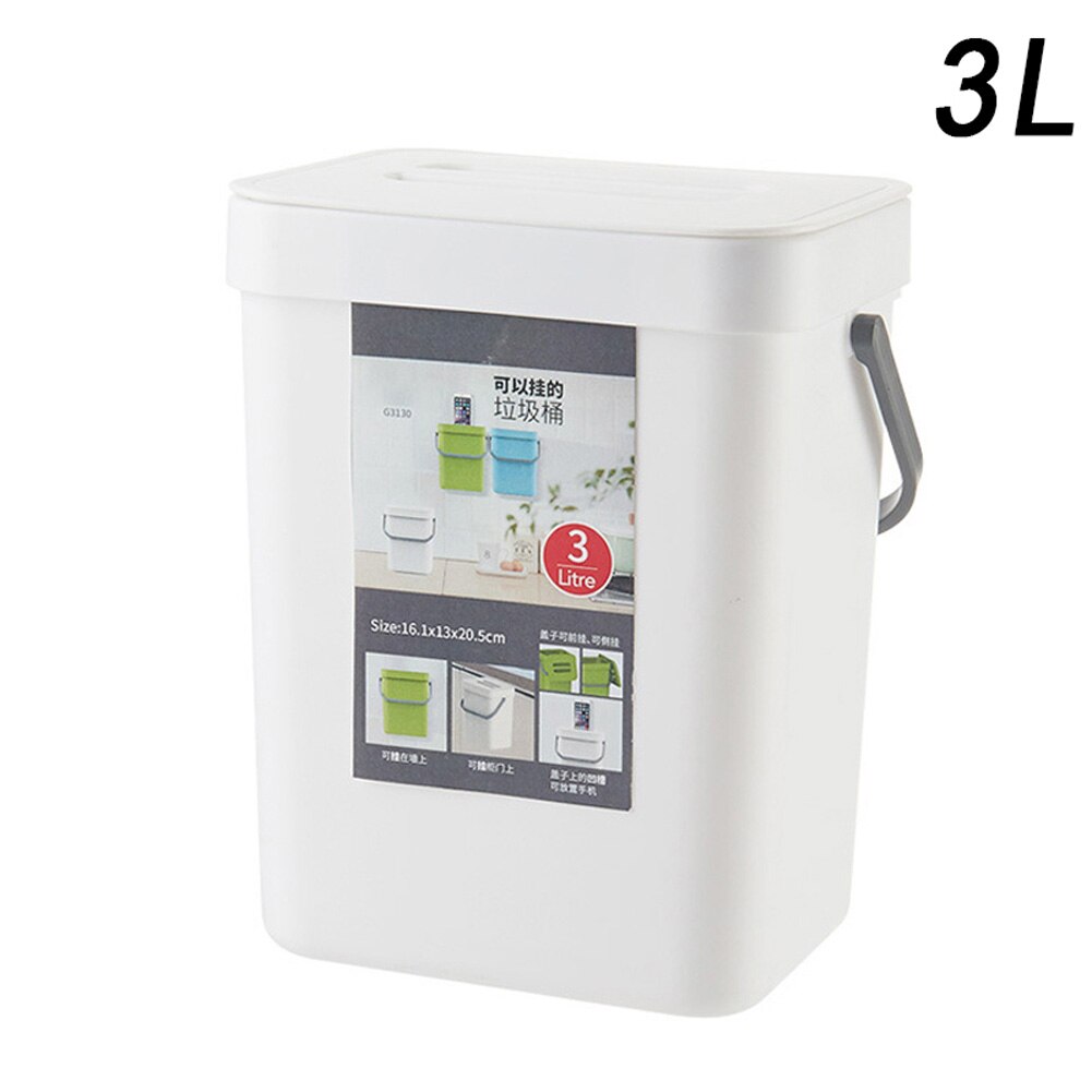 Poubelle à suspendre pour cuisine, maison, chambre à coucher, salle de bains, poubelle murale en plastique, carrée, TN99: White 3L