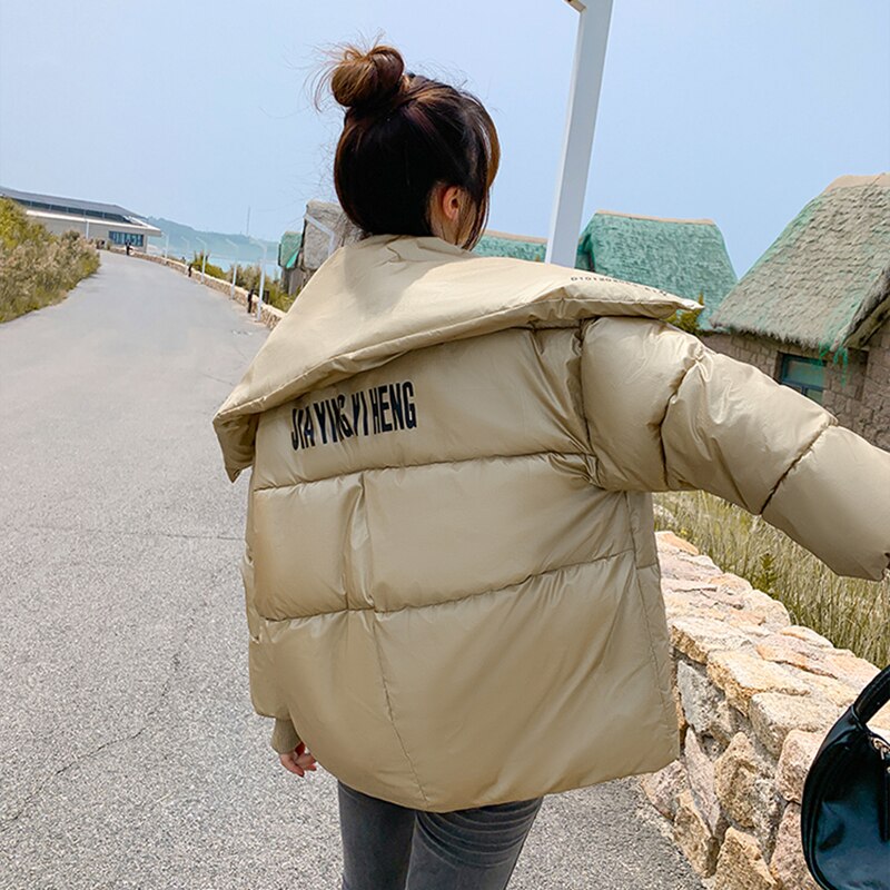 Efterår vinterjakke koreansk kort solid lynlås parkerfrakke fortykket varm afslappet damejakke  w94
