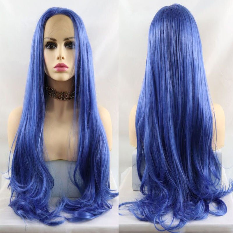 Pelo sintético liso Natural azul cielo Bombshell peluca con malla frontal sin pegamento de fibra resistente al calor para pelucas de mujer