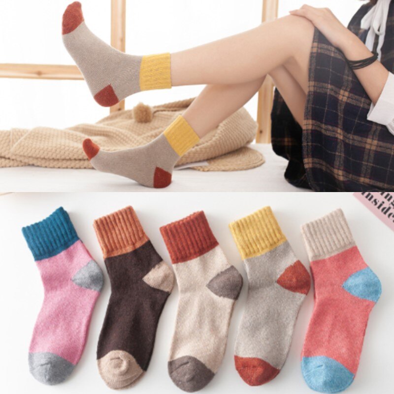 5 par = 10 stk vinter tykke varme sokker harajuku art line sok behagelig bomuld kvinde enkle sokker