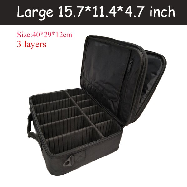 Cosmetic Bag Travel Makeup Organizer Cosmetics Pouch Bags Make Up Bags Cosmetic Makeup Bag: Black L 3 layers