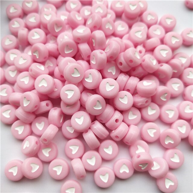 100pcs/lot 7mm Round Acrylic Spacer Beads Love Heart Beads For Jewelry Making DIY Handmade Charms Bracelet Accessories: Pink