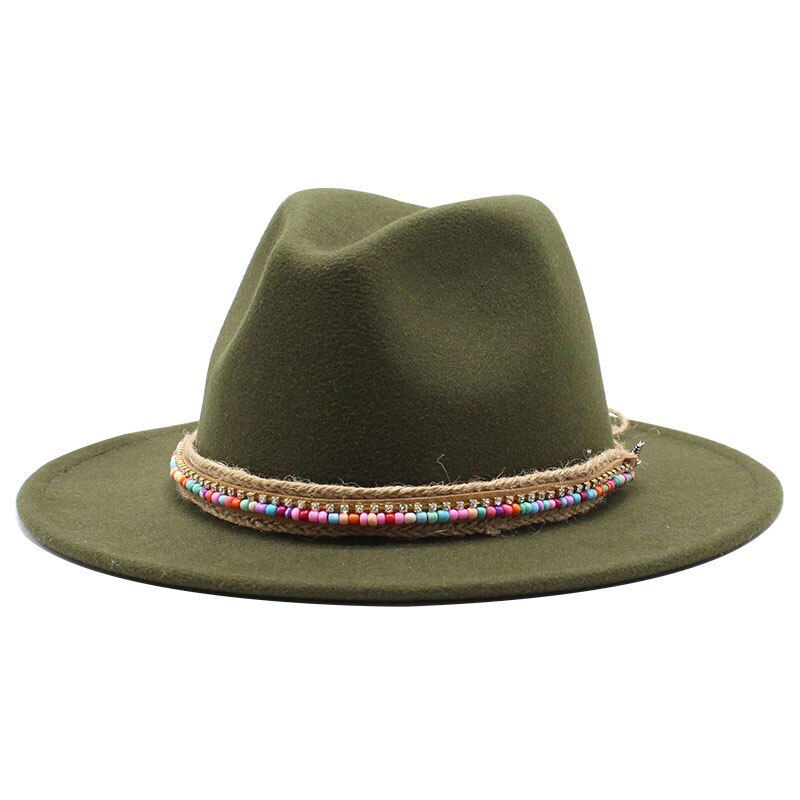 Herr kvinnor bredbrättad ullfilt fedora panama hatt med bältesspänne jazz trilbykeps fest formell topphatt i vitt,svart.rosa: Armygreen