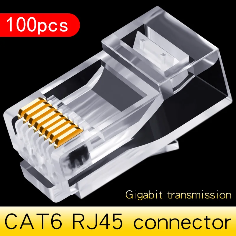 CNCOB Cat6 utp korte lichaam, twee stukken, platte kabel rj45 connector 8P8C modulaire netwerk connector Ethernet computer plug 50 stuks: Bruin