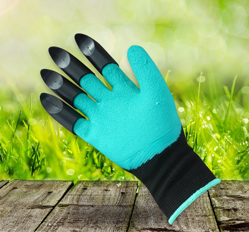 PROSTOEMER Green Garden Digging Gloves with 4 ABS Plastic Claws for garden Digging Planting 1 pair Garden Digging Gloves Tools