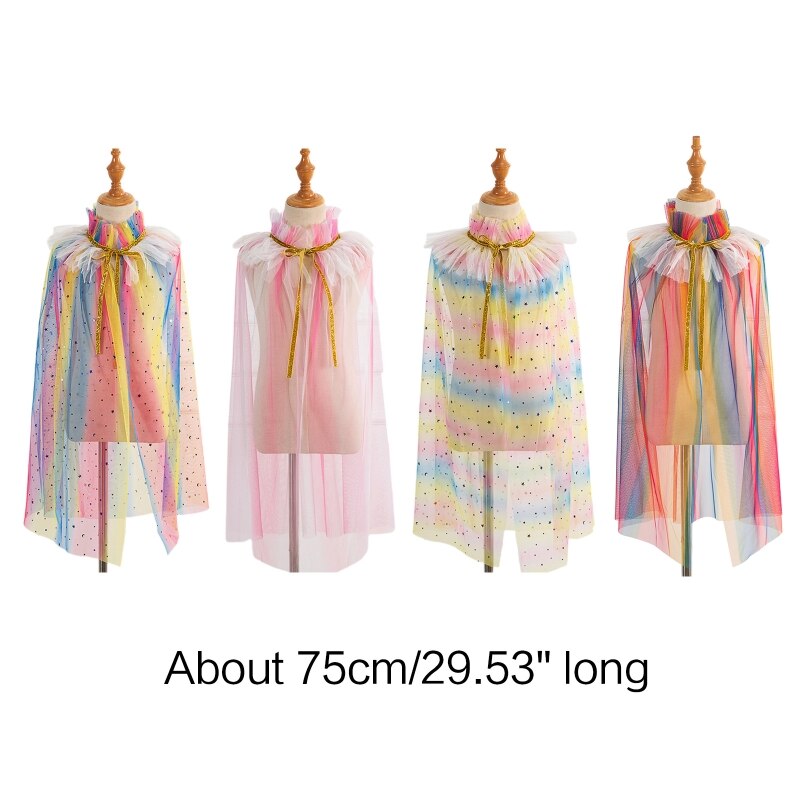 Princess Cape Cloaks for Little Girls Cosplay Party Christmas Halloween Costume Glitter Star Sequins Cloak Tulle Shawl