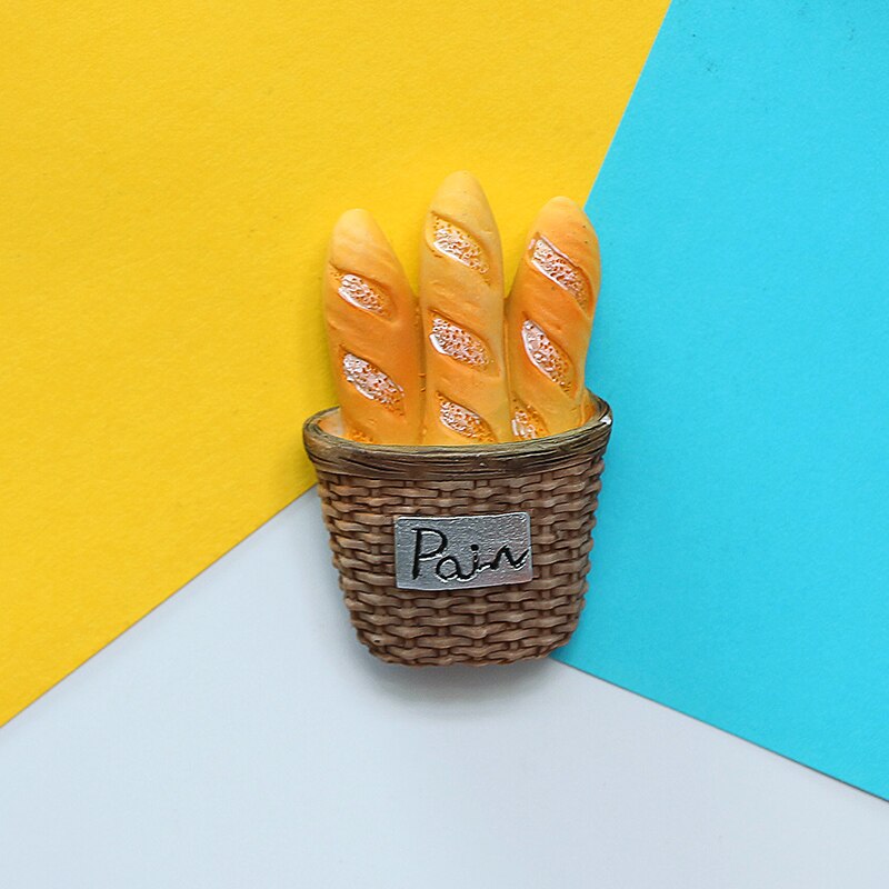 Imanes de nevera 3D de simulación de comida creativa, cono dulce, pierna de pollo frito, hamburguesa, decoración magnética, pasta de refrigerador: Bread Basket