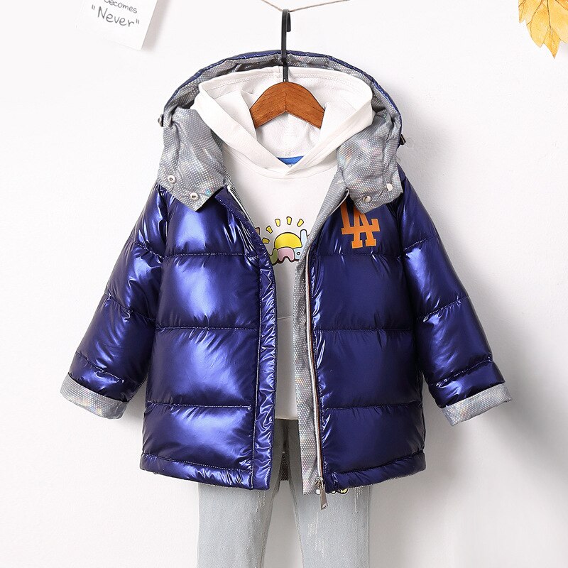 Kinderen Winter Jas Voor Meisjes Warm Hooded Eendendons Jassen Kinderen Jassen Voor Jongens Dubbelzijdig Kleurrijke kleding Parka: Navy / 8T
