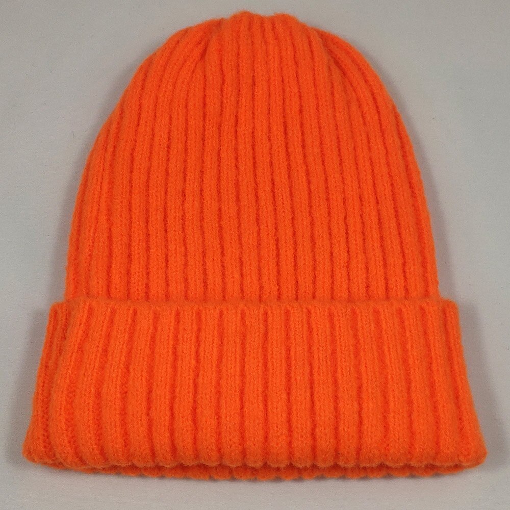Lys farge fast strikket hodeskallehue dame menns mansjett varme vinterhatter vanlige toker neongul neon oransje grønn burgunder: neon oransje
