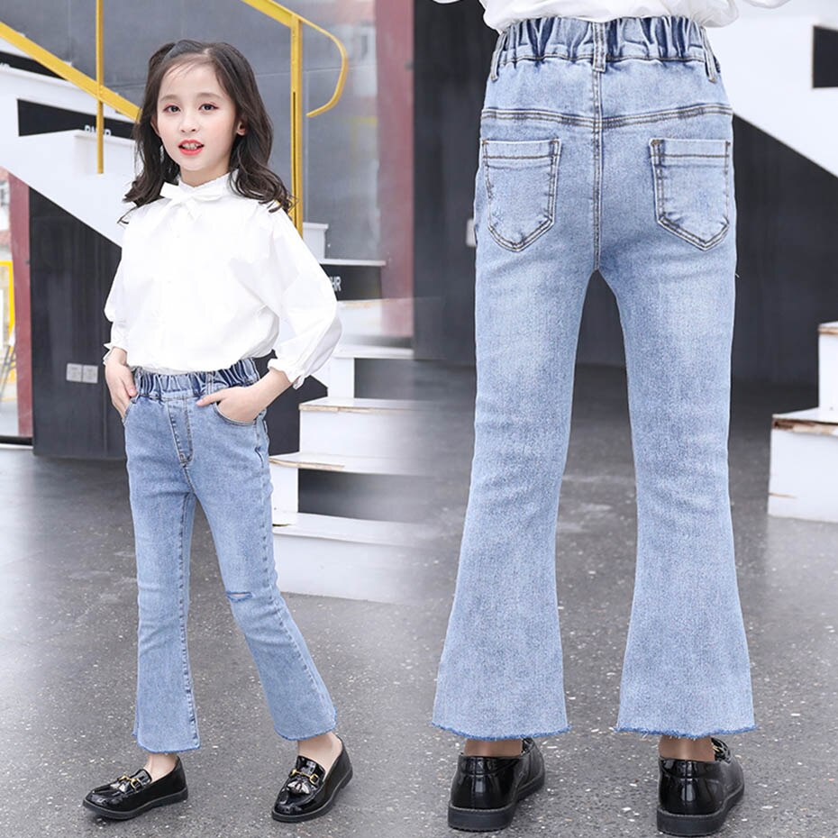 Jean pour filles trou enfants fille déchiré jean décontracté enfants botte coupe jean printemps automne vêtements pour enfants