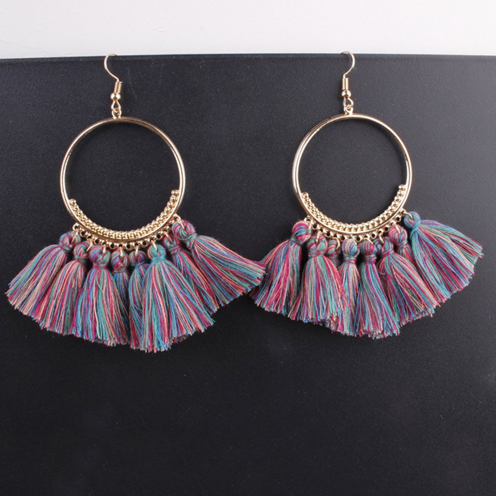 Vintage dynda spadek Tassel kolczyki dla kobiet kobieta moda oświadczenie etniczne artystyczne Boho duże kolczyki biżuteria akcesoria