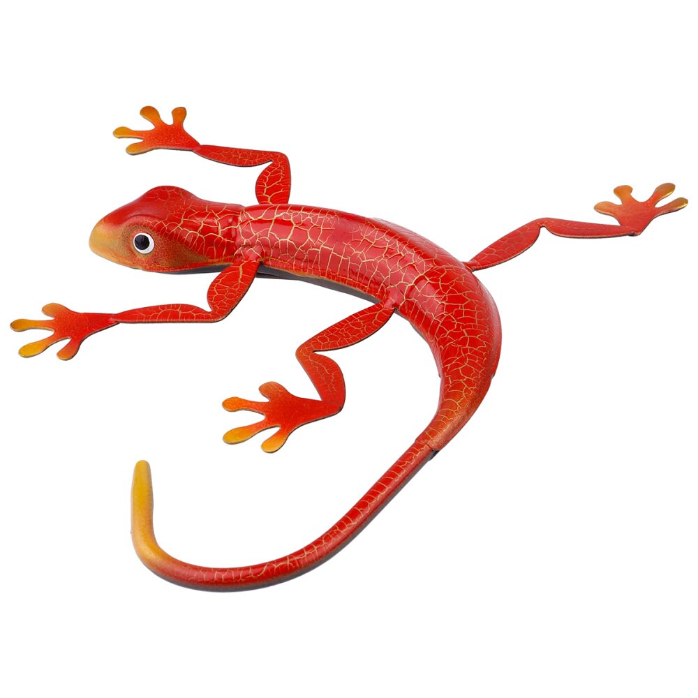 1pc metal gekko 3d væg kunst skulptur indretning indendørs udendørs hængende ornament: Rød
