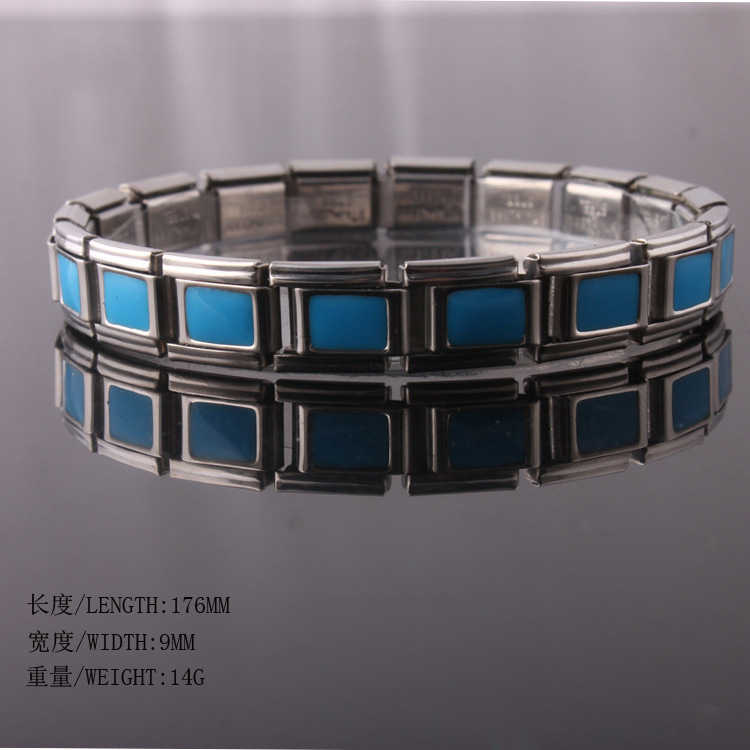 Viking Bracelet Elastic Stainless Steel Bracelet Ladies Men's Charming Steel Bracelet 9 Mm Wide, 175 Mm Long, Weighs 15 Grams: Blue patch