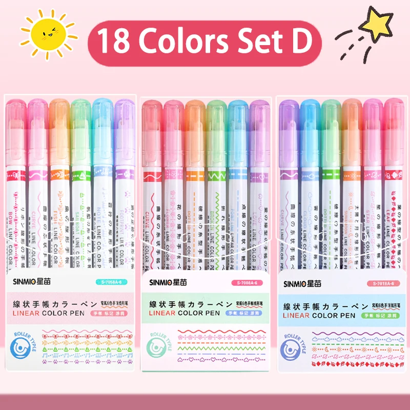 24/3 PCS Kawaii Bloemen Lijnvormige Markeerstiften Roller Tip Curve Liner Marker voor Schrijven Journaling Tekening Briefpapier: Chocolade