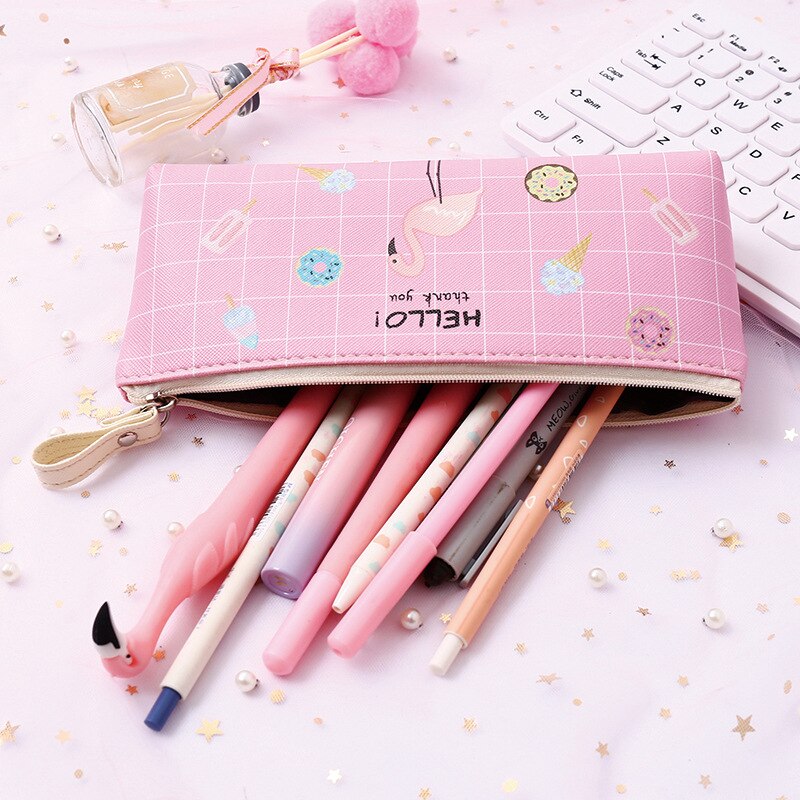 Kawaii trousse flamants roses toile trousse école boîte à crayons pour filles trousse à crayons fournitures scolaires papeterie
