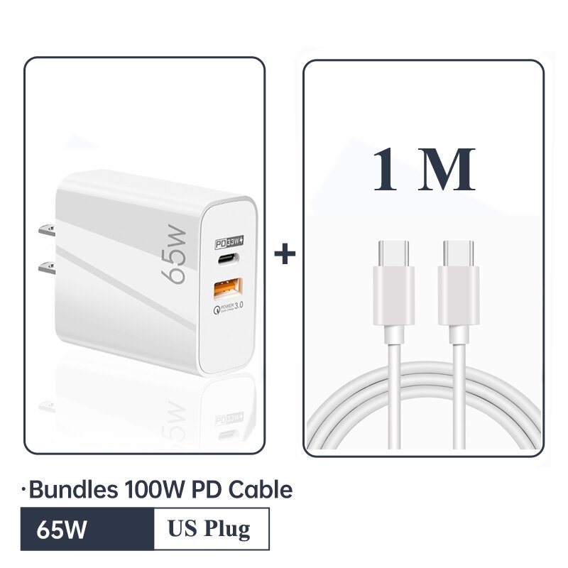 65w- gan usb-c-wandladegerät  pd 33w 4.0 für iphone 13 pro max , 12 12 3.0 macbook air, samsung galaxy und ipad pro: Und 1m kabel uswhite