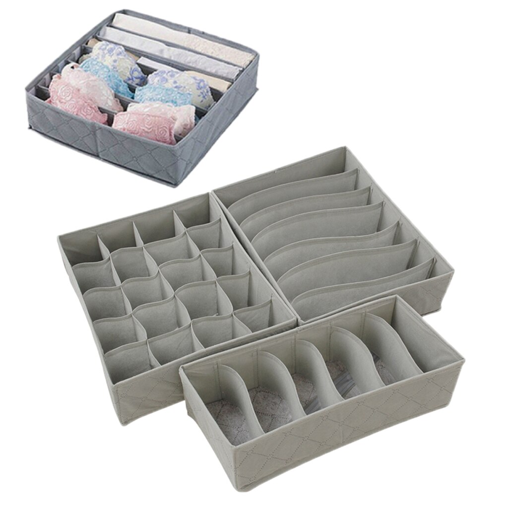 Foldable 3Pcs Environment-friendly bamboo Closet Drawer Organizer Storage Box with Zipper Bamboo: Default Title