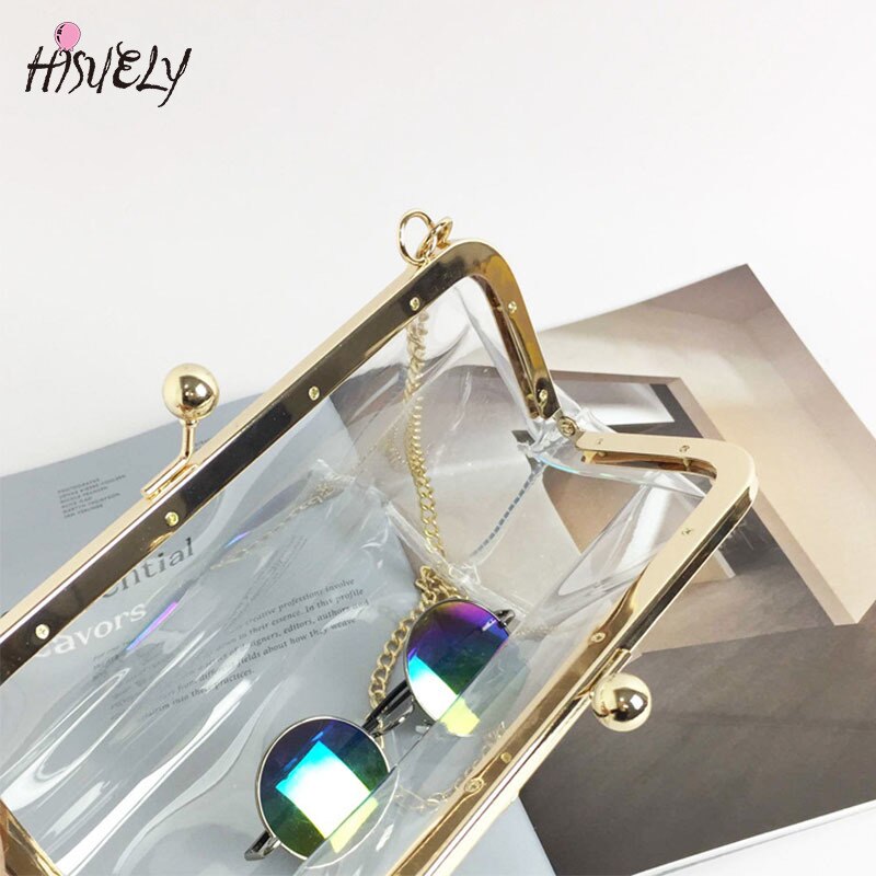 Hisuely clip-tasche, pvc-sommer-gelee-tasche, süße transparente damentasche mit kette, transparente umhängetasche