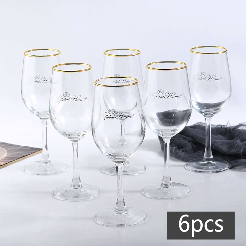 Gold Inlay Edge Goblet Glass Cup Crafted Wine Glass Champagne Vodka Glasses Water Drinking Juice Cup For Home Bar Wedding Dinner: 6PCS 300ML