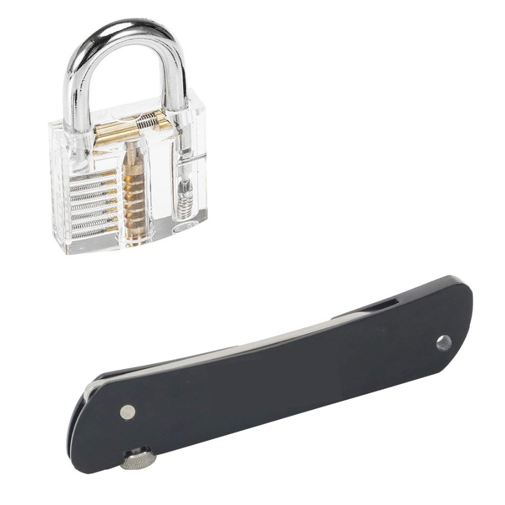 H & H Vouwen Slotenmaker Tool 6 In 1 Pocket Slotenmaker Set Met Transparante Hangslot: black tool with lock