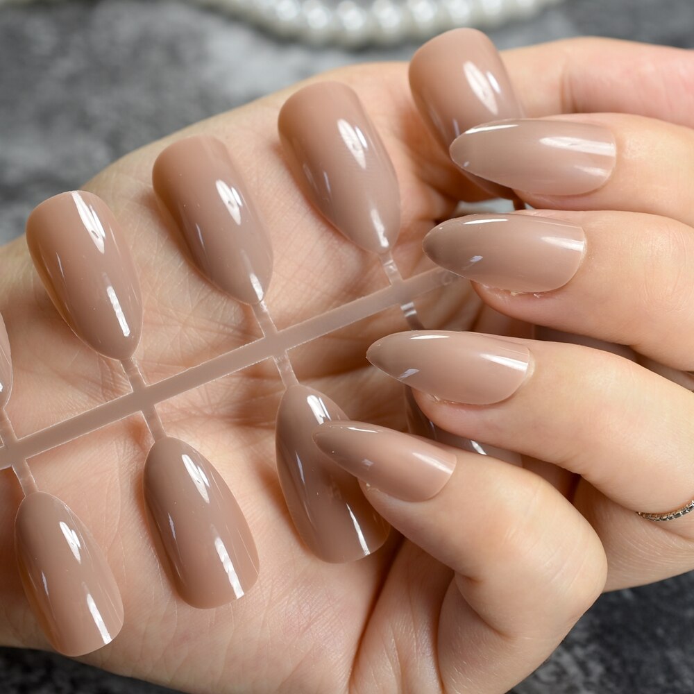 Ovale pointu bout aiguille Faux Ongles café marron couleur Faux Ongles goutte d'eau Faux Ongles conseils couverture complète manucure Ongles artificiels: 2 sets