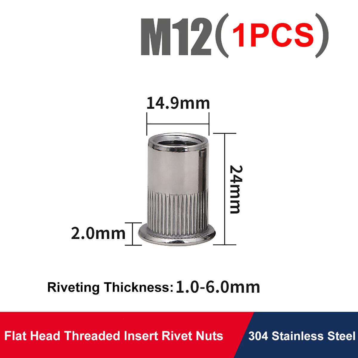 M3 M4 M5 M6 M8 M10 M12 304 Stainless Steel Rivnut Countersunk Head Threaded Rivet Insert Nutsert Cap Rivet Nut: 1pcs M12