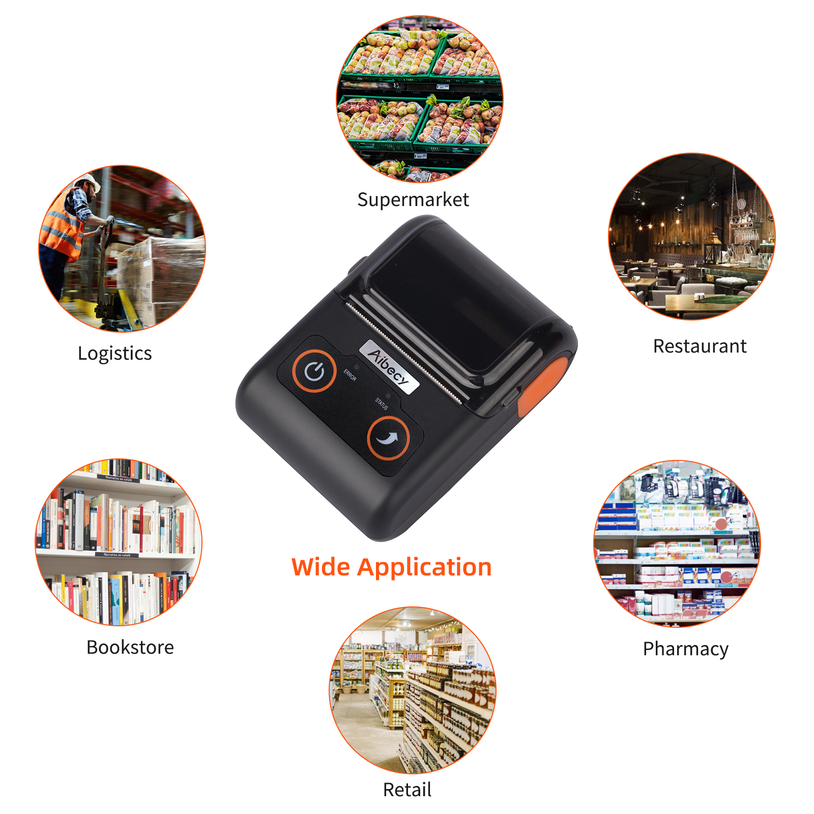 Aibecy Receipt Printer 58MM Thermal Printer Mobile POS Printer USB BT ESC/POS Command Compatible with Windows Android iOS