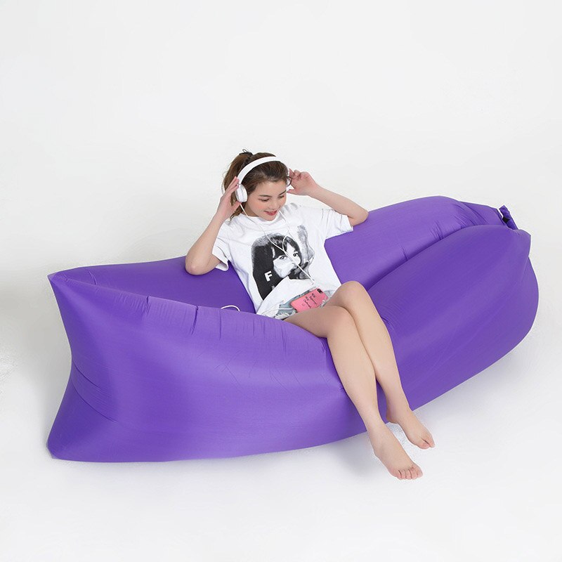 Udendørs oppustelig luft sofa strand camping doven bærbar sovepose: Lilla