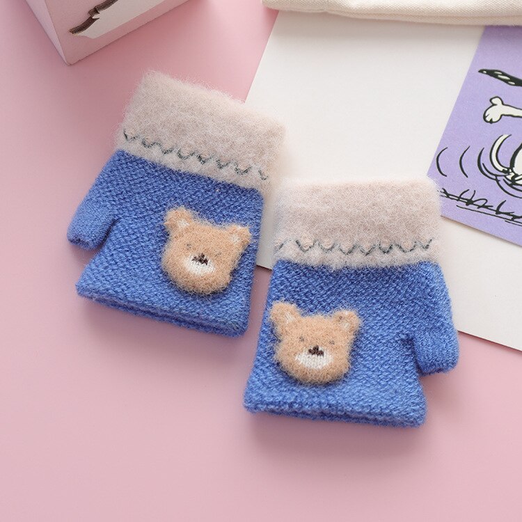 For 1~3Y baby infant Winter half finger knitted gloves rabbit knit warm half fingerless gloves for little baby child: blue