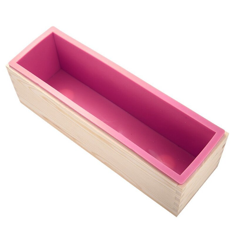 3 stk rektangel sæbeform sæt diy toast skimmel silikone lyserød kasse + trækasse bageværktøj  (1.2kg sæbe volumen)