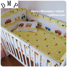 ! 6 stks baby bedding crib set 100% katoen crib bumper babybedje sets baby bed bumper (bumper + vel + kussensloop)