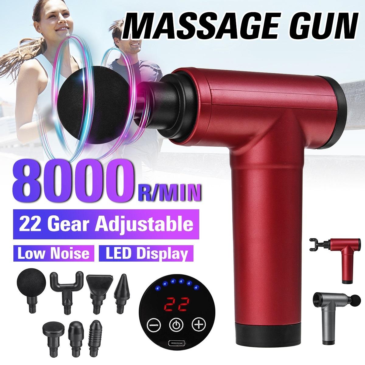 22 Gear Elektrische Massager Percussie Massage Gun Verlichten Spier Pijn Therapie Vibrator Apparaat Met 11 Massager Heads 8000r/Min