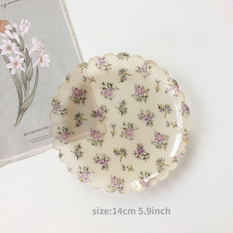 Plateau à Dessert en plastique, plat à gâteau en acrylique, motif de grille, assiettes florales, décoratives, fête de mariage, anniversaire, assiette à fruits cuillère fourchette: Floral plate