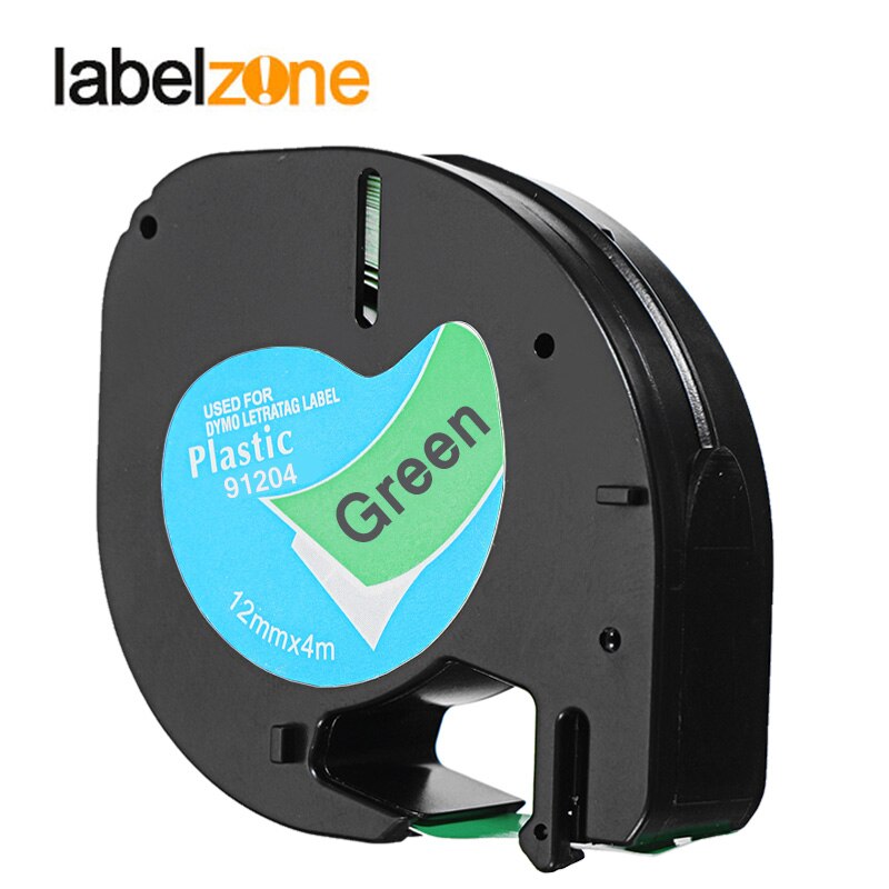 LABELZONE Multicolor Plastic Tape Compatible Dymo Letratag Printers 91201 12mm*4m 91202 91203 91204 91205 12267 for Dymo Printer: Black on Green