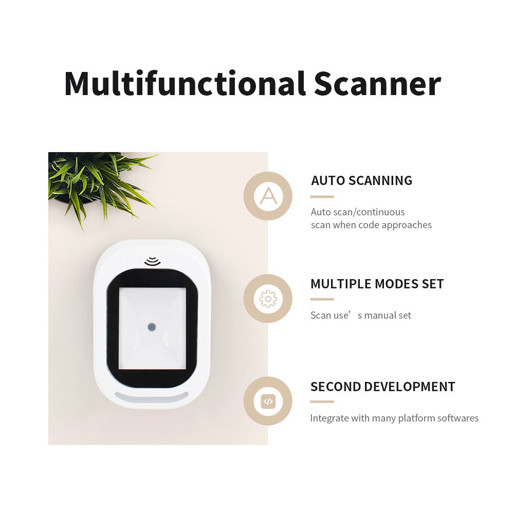 Wired Barcode Scanner USB Versatile Scanning Hands-free Scan QR Code 1D 2D Code Reader for Supermarkets Store Restaurant Cashier